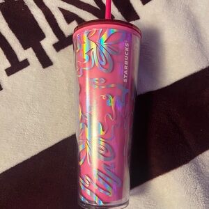 NWT 24oz Starbucks Pink and Iridescent Floral Tumbler Cup w/ Straw ✨🩷